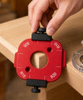 Slick 4 In 1 Wood Router Corner Radius Jig Template Set For Effortless Arc Positioning and Smooth Edge Routing Layout No Mess Marking Stencils With R10 To R25 Multi Sizes Knockout Cabinet Workshop Gear, R15 radius jig plate in use.