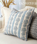 Floral Throw Pillow Covers 18x18 Inch Set Of 2 Light Blue Floral Block Print Decorative Pillow Covers For Couch Sofa Bed Living Room Neutral Farmhouse Boho Cozy Home Decor Cover Only, shown on sofa