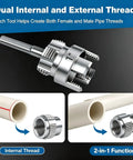 Dual internal and external threading tool from 3 Piece Pvc Pipe Threader Set With 1/2 In, 3/4 In & 1 In Npt Dies.