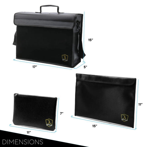 Fireproof Document And Money Bag Set, 3 Piece Padded Pouches With Wrap Around Zipper, showing 17x12x5, 11x15, 7x11 inch sizes