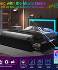 Rock Solid Full Size Bed Frame With Plush Faux Leather Upholstery And Four Seamless Gliding Storage Drawers Plus Handy LED Accent Lights