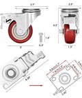 3 Inch Heavy Duty Casters Load 1500 Lbs Lockable Bearing Caster Wheels With Brakes, swivel design, metal frame, red rubber tires