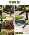 Person using Cordless Leaf Blower With Dual 4Ah Batteries And Charger for cleaning dust, leaves, weeds, and snow outdoors.