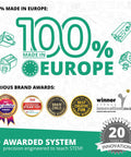 Image of 100% Made in Europe text, awards, and Hands On Engineering Kit For Kids 9 And Up Levers Linkages And Structures STEM Toys