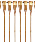 8-pack Solar Island Torch LED Flickering Flame Lights in bamboo finish, waterproof outdoor landscape lighting for pathways and yards.
