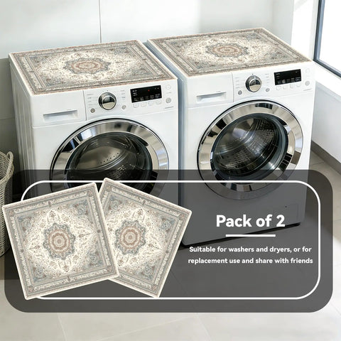 Two Pack Washer And Dryer Top Mats 25.6 By 25.6 Inches Non Slip Quick Dry Top Protectors in Beige Vintage Persian Pattern