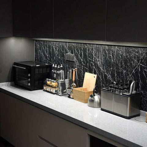 Under Cabinet LED Lighting Kit For Kitchens And Shelves With 6 x 12 Inch Rigid Light Strips, Plug In Dimmer, visible on kitchen countertop