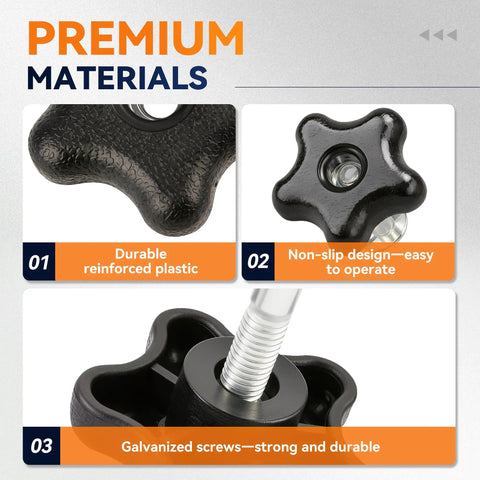 Top Grip Handle Knob And Bolt Washer Kit For Toro Mowers Snowblowers Replaces 922260, 1064161 And 1073844 Locking Screws Perfect Fix For Folding Handles On Powerlite Models 38584 And 38583. Black reinforced plastic knob with galvanized screw and washer