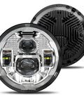 Front and back of 7 Inch Round LED Headlights Upgrade With Anti Glare Tech Ultra Bright 10000lm High Beam And 7000lm Low Beam