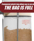 Clear Plastic Dust Collector Replacement Bags 5 Pack For Shop Pros, 20 Inch Diameter, attached to dust collector, full with debris