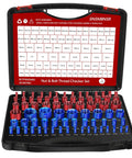 Detachable 76Pcs Thread Checker Set With 38 Standard And 38 Metric Sizes Nut And Bolt Thread Gauge For Quick Size Finder In Tight Spots And Narrow Areas Flexible Handy DIY Tool Kit For Pros and Home Mechanics, red and blue aluminum thread gauges in case