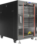 Tough As Nails 18U Server Rack Cabinet With Locking Doors 39 Inch Deep Heavy Duty Steel Build, side view with four turbo fans.