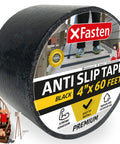 Roll of Anti Slip Stair Tape For Steps Black 4 Inch 60 Foot Durable Self Adhesive Non Slip Grip Tape, packaging details visible