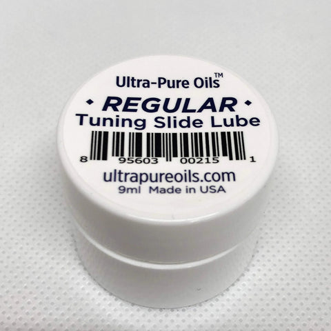 White plastic lid with Ultra-Pure Oils Regular Tuning Slide Lube 9ml Made in USA label
