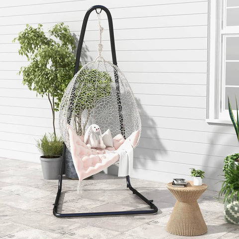 Beefy Outdoor Hammock Stand With Adjustable Height, Heavy Duty Metal Swing Frame with hanging chair on patio