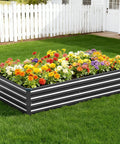 Two Pack Galvanized Raised Garden Beds 108 Inch Long By 36 Inch Wide By 12 Inch High Outdoor Metal Planter Boxes filled with flowers
