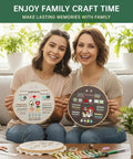 Two women learning embroidery from Beginner Embroidery Kit With 4 Learning Stages And 38 Stitches, smiling while holding hoop
