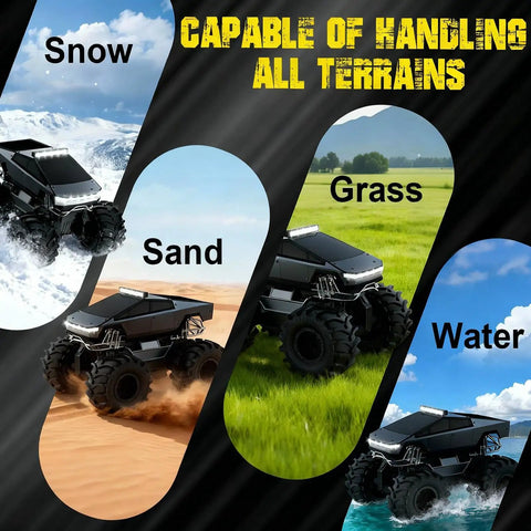 Amphibious 1 to 18 Scale RC Car Beasts All Terrain 4WD Off Road Pickup Waterproof tackling snow, sand, grass, water