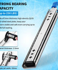Heavy Duty Locking Drawer Slides Full Extension Rails With Lock For 12 To 40 Inch Drawers Workhorse Grade Side Mount Ball Bearing Rails 185 Lbs Capacity Pair Easy Parallel Install With 0.75 Inch Per Side Gap showing 2mm thickness and 53mm slide rail width