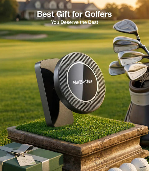 Magnetic Golf Cart Phone Holder With 28 Strong Magnets, Military-Grade Durability, displayed on grass with golf clubs
