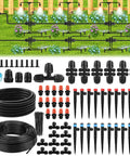 No Fuss 234 Foot Drip Irrigation System Kit With Adjustable Three Spray Patterns For Gardens Raised Beds Lawns And Greenhouses layout