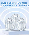 12-Tooth Valve Core Shower Handle Replacement Kit - 3 Piece No-Fuss Set with clear acrylic hot, cold, and diverter knobs