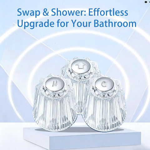 12-Tooth Valve Core Shower Handle Replacement Kit - 3 Piece No-Fuss Set with clear acrylic hot, cold, and diverter knobs