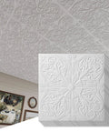Dope Drop Ceiling Upgrade Kit with Decorative 2x2 Tile Set, Spanish Floral Matte White, 24x24 In, Lightweight PVC, installed view
