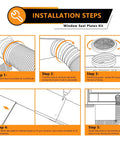 Diagram of Portable Air Conditioner Window Seal Kit 5 Inch Universal Vent for Exhaust Hose installation steps, showing connection and adjustment.