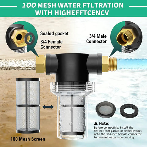 100 mesh water filtration with high-efficiency sealed gasket and connectors for wet vacuum extractor kit.