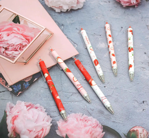 12 Pack Cute Strawberry Gel Pens Set Retractable 0.5mm Black Ink Pocket Size 5.7 Inch Totally Cute Strawberry Design Fun Writing Tools