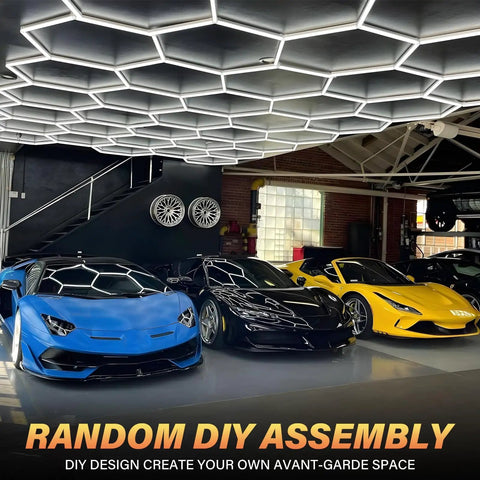 Hexagon LED Garage Light With Upgraded Wider Light Tube Mega Bright 24000 Lumens 5000K Daylight 200W Ceiling in auto shop