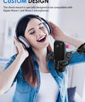 Woman wearing headphones singing near Wave Mic Shock Mount For Elgato Wave:1 And Wave:3, Custom Built Anti Vibration Suspension Clip.