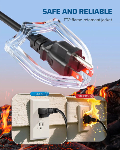 Outdoor Extension Cord 3 Ft Short Power Cable 16 AWG SJTW With 3 Prong Grounded Plugs For Indoor Use Plug And Play Ready