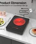 1800W Portable Electric Cooktop With Timer And Child Lock, 11 Inch Single Burner on countertop with food