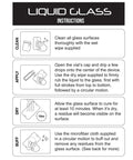 Instructions for applying Liquid Glass Screen Protector for up to four devices, including clean, apply, dry, and buff steps.