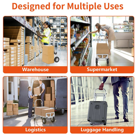 ZMRTDWO stainless steel 800 lb dolly cart with wheels; 2-in-1 folding hand truck for warehouse use