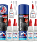Beast Mode Power Bond Cyanoacrylate Glue With Activator Kit including four 1.7 oz tubes and two 13.5 oz activator bottles