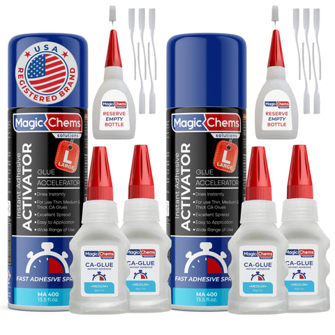 Beast Mode Power Bond Cyanoacrylate Glue With Activator Kit including four 1.7 oz tubes and two 13.5 oz activator bottles