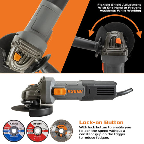 No Nonsense 4-1/2 Inch Angle Grinder 7 Amp 12000 Rpm with flexible shield and lock-on button for safety in wet or dry cutting.