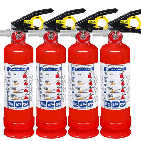 Quad Pack 2.5 Lb Dry Chemical Fire Extinguishers With Quick Release Handle, 1A:10B:C Rating For Home, Vehicle, Boat