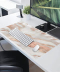 Rose Gold Marble Desk Pad For Mega Size 31.5 By 15.75 Inch Setup With Ultra Smooth Lycra Surface Ideal Mouse Pad Keyboard Mat