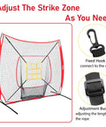 7x7 Ft Baseball And Softball Training Net With Adjustable Batting Tee Strike Zone Target Ground Stakes And Portable Hitting And Pitching Practice Set In Red For Backyard And Park Play