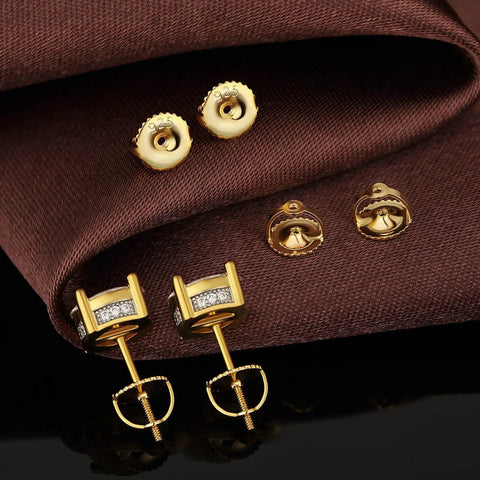 Gold Screw On Earring Backs For 20 Gauge Threaded Posts, 14K Gold Plated Sterling Silver, Hypoallergenic Secure Replacements For Diamond Stud Earrings, Fits.032 In Posts, Includes 2 Pairs, shown with 925 backs and threaded studs