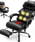 Massage Office Chair With Foot Rest And 3D Kneading Heat, Big And Tall Leather Office Chair Up To 500 Lbs, Recliner, Black.