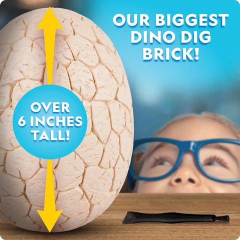 Mega Dinosaur Egg Dig Kit With 12 Dino Figures, Jumbo Excavation Brick Over 6 Inches Tall, Realistic Tools For Uncovering Fossil Fun And Hands On Paleontology Play.