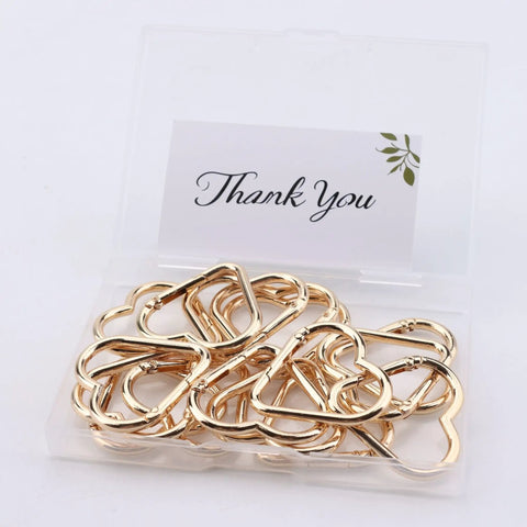 Gold Heart Carabiner Clips 16 Pack For Backpacks And Hiking Gear Lightweight Aluminum Alloy in a thank you gift box