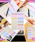 Portable Memo Pad Notebook For Daily Use With No Residue After Tearing shown with colorful daily planner sheets