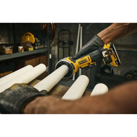 Person using Cordless 20V Pipe Prep Tool For Deburring Beveling And Pipe Prep On PVC Copper And Steel Pipes Tool Only