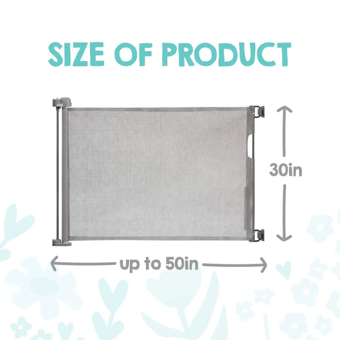 50 Inch Wide Retractable Baby Gate For Doorways And Hallways, Mesh Safety Barrier For Babies Toddlers And Pets, Gray, Size Diagram